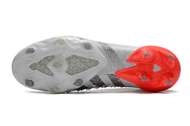 Adidas Predator Freak+ FG Soccer Cleats – High Top – White/Iron Metallic/Solar Red