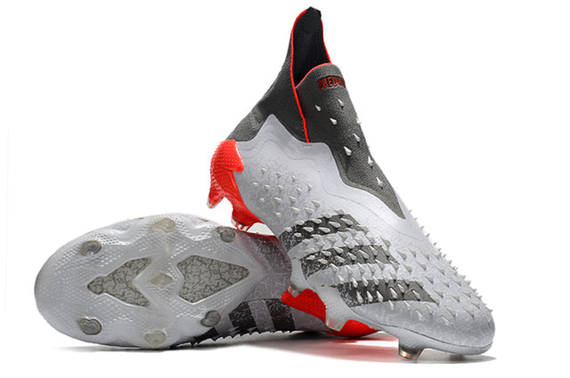 Adidas Predator Freak+ FG Soccer Cleats – High Top – White/Iron Metallic/Solar Red